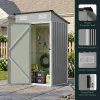 Living and Home 3.94x2.95ft Outdoor Metal Storage Shed, Pent Roof Garden Tool House with Lockable Door & Vents, Grey & White