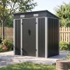 Living and Home 5.91x3.94ft Outdoor Metal Storage Shed, Pent Roof Garden Tool House with Lockable Double Doors & Vents, Black & White