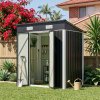 Living and Home 5.91x3.94ft Outdoor Metal Storage Shed, Pent Roof Garden Tool House with Lockable Double Doors & Vents, Black & White