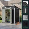Living and Home 5.91x3.94ft Outdoor Metal Storage Shed, Pent Roof Garden Tool House with Lockable Double Doors & Vents, Black & White