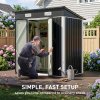 Living and Home 5.91x3.94ft Outdoor Metal Storage Shed, Pent Roof Garden Tool House with Lockable Double Doors & Vents, Black & White