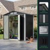 Living and Home 5.91x3.94ft Apex Roof Metal Storage Shed, Outdoor Garden Tool House with Lockable Double Doors & Vents, Black & White
