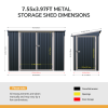 Living and Home 7.55x3.97ft Pent Roof Metal Storage Shed, Outdoor Garden Tool House with Lockable Double Doors & Adjustable Shelves, Anthracite & White