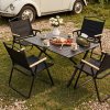 Living and Home 120cm X-Shaped Portable Folding Camping Table & Chair Set, 120cm Black Roll Top Table + 4 Folding Kermit Chairs with Wood Armrests, Outdoor Picnic Furniture with Carry Bags