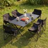 Living and Home 120cm X-Shaped Folding Camping Table & Chair Set, 120cm Black Roll Top Table + 6 Low-Back Moon Chairs, Portable Outdoor Picnic Furniture with Carry Bags