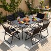 Living and Home 120cm Portable Folding Camping Table & Chair Set, 120cm Black Roll-Top Table + 6 Kermit Chairs with Wood Armrests, Outdoor Picnic Furniture with Carry Bag