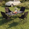 Living and Home Portable 95cm Folding Camping Table & Chair Set, 95cm Black Roll-Top Table + 4 High-Back Moon Chairs, Outdoor Picnic Furniture with Carry Bag