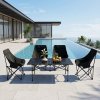 Living and Home Portable 95cm Folding Camping Table & Chair Set, 95cm Black Roll-Top Table + 4 High-Back Moon Chairs, Outdoor Picnic Furniture with Carry Bag