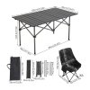 Living and Home 120cm Portable Folding Camping Table & Chair Set, 120cm Black Roll-Top Table + 6 High-Back Moon Chairs, Outdoor Picnic Furniture with Carry Bag