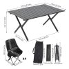 Living and Home 90cm X-Shaped Folding Camping Table & Chair Set, 90cm Black Roll-Top Table + 4 High-Back Moon Chairs, Portable Outdoor Picnic Furniture with Carry Bag