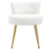 Living and Home White Teddy Fleece Vanity Stool, Button Tufted Dressing Chair with Gold Metal Legs