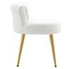 Living and Home White Teddy Fleece Vanity Stool, Button Tufted Dressing Chair with Gold Metal Legs