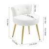 Living and Home White Teddy Fleece Vanity Stool, Button Tufted Dressing Chair with Gold Metal Legs