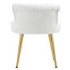 Living and Home White Teddy Fleece Vanity Stool, Button Tufted Dressing Chair with Gold Metal Legs