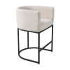 Living and Home Set of 2 Beige Chenille Upholstered Low Back Bar Stools with Black Metal Frame