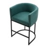 Living and Home Set of 2 Green Chenille Upholstered Low Back Bar Stools with Black Metal Frame