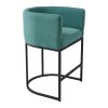 Living and Home Set of 2 Green Chenille Upholstered Low Back Bar Stools with Black Metal Frame
