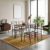 Living and Home 5 Pieces Oak Wood Grain Dining Table Set with 4 X-Back Metal Frame Dining Chairs