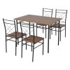 Living and Home 5 Pieces Oak Wood Grain Dining Table Set with 4 X-Back Metal Frame Dining Chairs