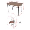 Living and Home 5 Pieces Oak Wood Grain Dining Table Set with 4 X-Back Metal Frame Dining Chairs