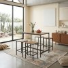 Living and Home 5 Piece Oak Wood Grain Bar Table Set with 4 Stools, Black Metal Frame Pub Dining Set