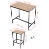 Living and Home 5 Piece Oak Wood Grain Bar Table Set with 4 Stools, Black Metal Frame Pub Dining Set