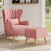 Living and Home Contemporary Curved Back Single Armchair with Lumbar Pillow and Footstool
