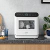 6L Water Tank Capacity White Countertop Dishwasher with A Visible Door, 3 Place Settings, 6 Modes
