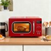 800W 20L Retro Microwave Oven with LED Display, 5 Cooking Power Levels, 8 Auto Menus