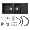 Living and Home Double Bowl Quartz Resin Composite Kitchen Sink with Waste Kit