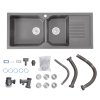 Living and Home Double Bowl Quartz Resin Composite Kitchen Sink with Waste Kit, Graphite Grey