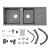 Living and Home Double Bowl Quartz Resin Composite Kitchen Sink with Waste Kit, Graphite Grey, 116cm (W) x 50cm (D) x 20cm (H)