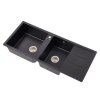 Living and Home Double Bowl Quartz Resin Composite Kitchen Sink with Waste Kit, 116cm (W) x 50cm (D) x 20cm (H), Black