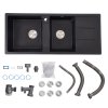 Living and Home Double Bowl Quartz Resin Composite Kitchen Sink with Waste Kit, 116cm (W) x 50cm (D) x 20cm (H), Black