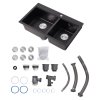 Living and Home Modern Quartz Resin Composite Kitchen Sink with Waste Kit, 80cm W x 48cm D x 21cm H, Black