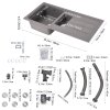 Living and Home Modern Quartz Resin Composite Kitchen Sink with Waste Kit, 100cm W x 50cm D x 20.5cm H, Graphite Grey