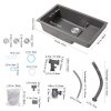 Modern Quartz Resin Composite Kitchen Sink with Waste Kit, 81cm W x 46cm D x 21cm H, Graphite Grey
