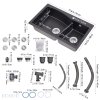 Modern Double Bowl Quartz Resin Composite Kitchen Sink with Waste Kit, 81cm W x 48cm D x 21cm H, Black