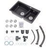 Modern Double Bowl Quartz Resin Composite Kitchen Sink with Waste Kit, 81cm W x 48cm D x 21cm H, Black