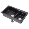 Modern Double Bowl Quartz Resin Composite Kitchen Sink with Waste Kit, 81cm W x 48cm D x 21cm H, Black