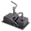Modern Double Bowl Quartz Resin Composite Kitchen Sink with Waste Kit, 81cm W x 48cm D x 21cm H, Black