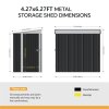 Living and Home 4.27x6.27FT Anthracite Single Door Metal Pent Roof Garden Storage Shed, Weatherproof Outdoor Tool Cabinet Without Base Floor