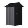 Living and Home 4x4FT Anthracite Black Apex Roof Metal Garden Storage Shed, Lockable Single Door Outdoor Tool Cabinet Without Base Floor