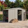 Living and Home 4.29x8.43FT Grey Apex Metal Garden Storage Shed with Side Log Storage Area, Lockable Sliding Double Door Outdoor Tool House Without Base Floor