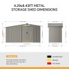 Living and Home 4.29x8.43FT Grey Apex Metal Garden Storage Shed with Side Log Storage Area, Lockable Sliding Double Door Outdoor Tool House Without Base Floor