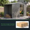 Living and Home 4.29x8.43FT Grey Apex Metal Garden Storage Shed with Side Log Storage Area, Lockable Sliding Double Door Outdoor Tool House Without Base Floor