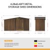 Living and Home 4.29x8.43FT 3D Brown Wood Grain Apex Metal Garden Storage Shed with Side Firewood Storage, Lockable Sliding Double Door Outdoor Tool House Without Base Floor