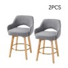 Living and Home Set of 2 Grey Chenille 360° Swivel Bar Stools, Cutout Arm Counter Stools with Natural Wood Legs & Gold Metal Footrest Ring