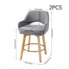 Living and Home Set of 2 Grey Chenille 360° Swivel Bar Stools, Cutout Arm Counter Stools with Natural Wood Legs & Gold Metal Footrest Ring