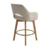 Living and Home Set of 2 Beige Chenille 360° Swivel Bar Stools, Cutout Arm Counter Stools with Natural Wood Legs & Gold Metal Footrest Ring